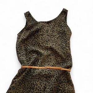 ROBBIE BEE Animal Leopard Print 100% Silk Maxi Sleeveless Tank Lined Dress